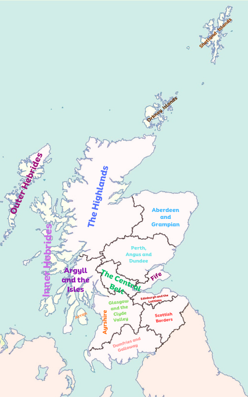 Map of Scotland by Region