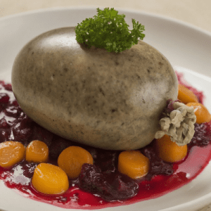 Haggis on a plate with carrots
