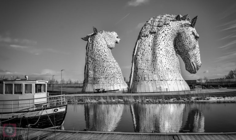 Kelpies mythical stell horses head statues in Falkirk, Scotland