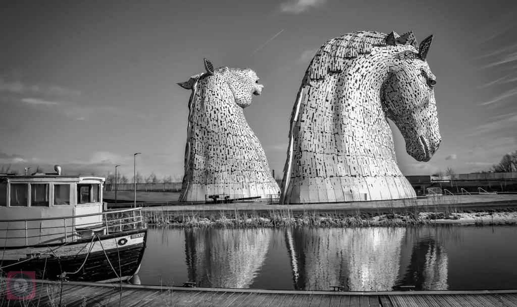 Kelpies mythical stell horses head statues in Falkirk, Scotland