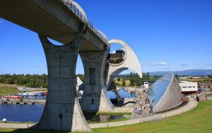 an engineering structure named the falkirk wheel which is a boat lofe