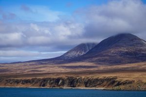 Mountains against a grey blue sky