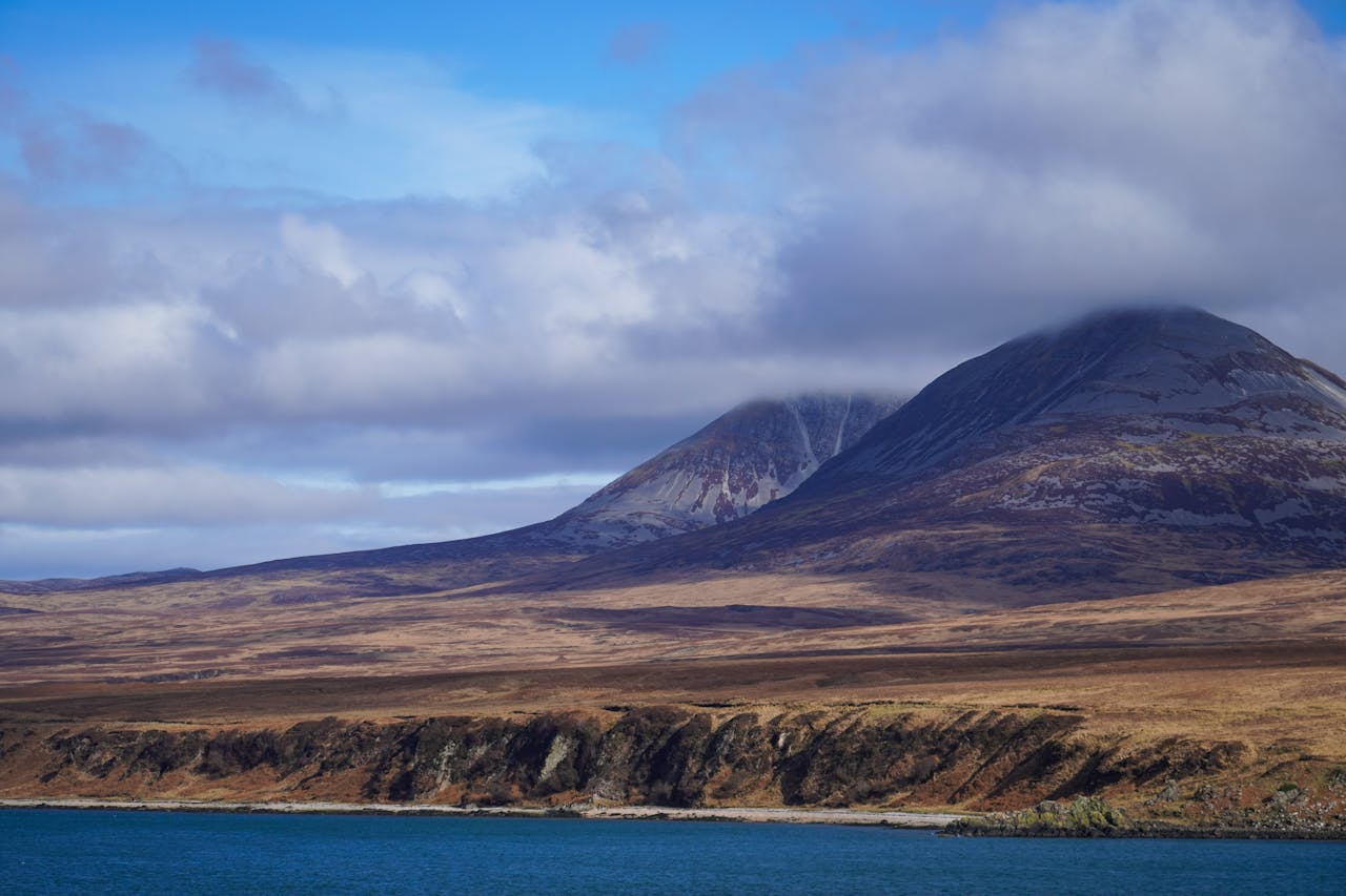 Mountains against a grey blue sky