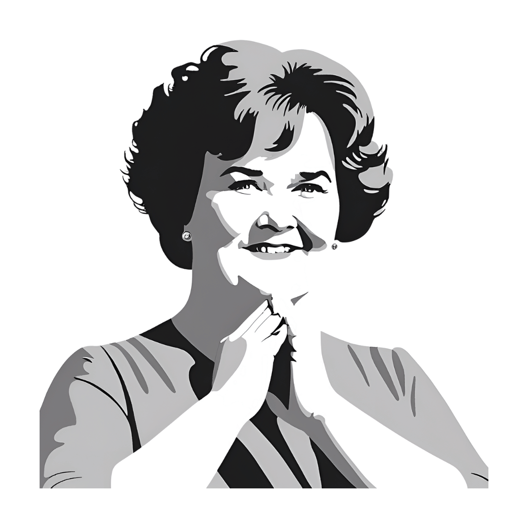 Ai Generated image of Susan Boyle the singer from Blackburn Scotland, created in Canva by Caroline Weir